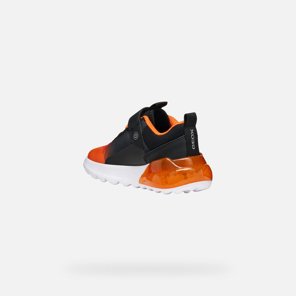 Geox Activart Illuminus Black Orange Lights Trainers Emmanuelle Marshall Children's Shoes