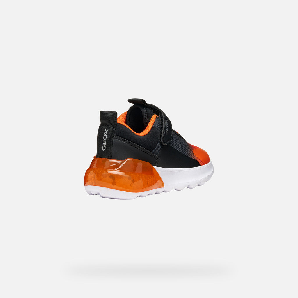 Geox Activart Illuminus Black Orange Lights Trainers Emmanuelle Marshall Children's Shoes
