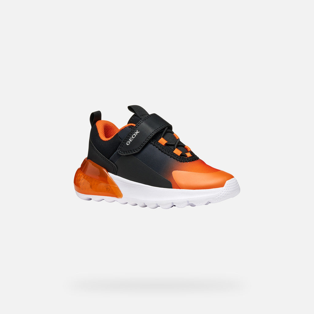 Geox Activart Illuminus Black Orange Lights Trainers Emmanuelle Marshall Children's Shoes
