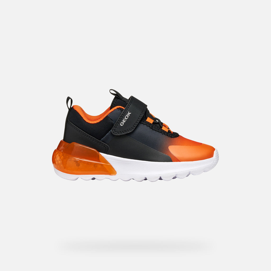Geox Activart Illuminus Black Orange Lights Trainers Emmanuelle Marshall Children's Shoes