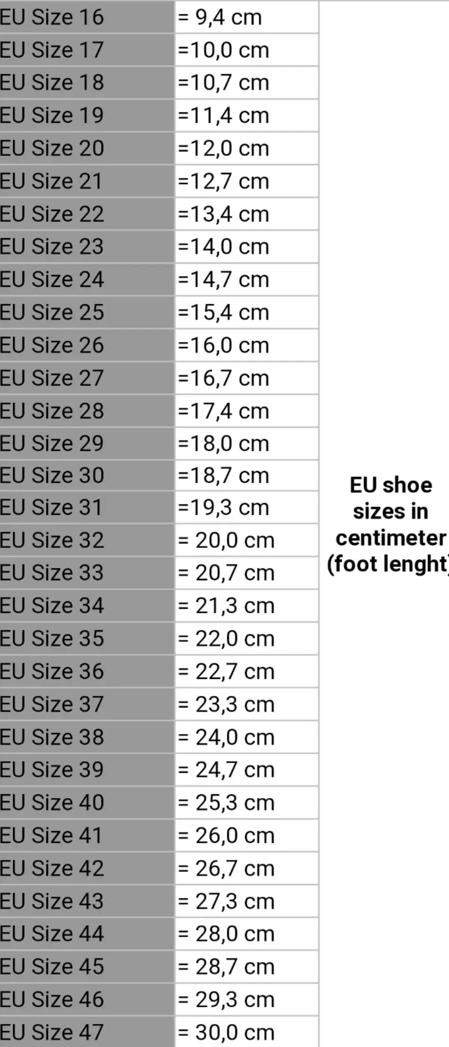Size Chart