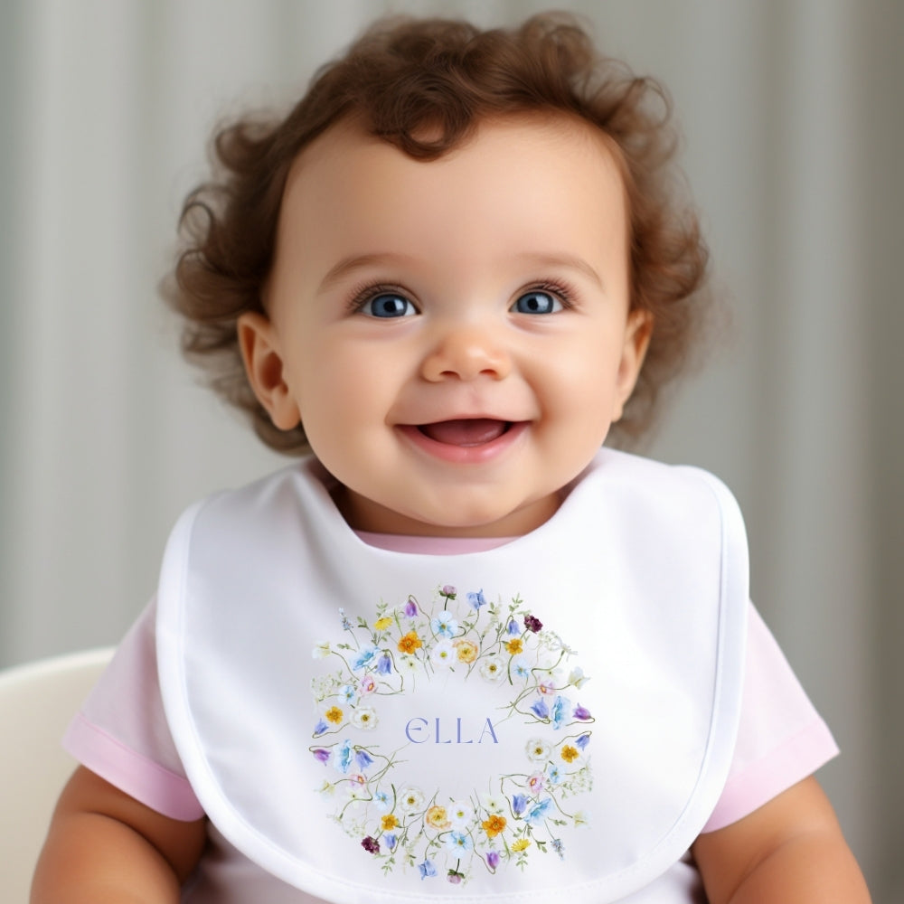 Personalised Baby Girls Spring Flowers Baby Outfit: Bib, Vest, Grow