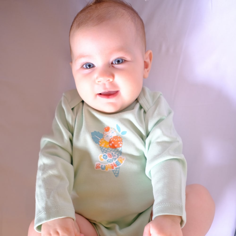 Organic Bamboo Long Sleeve Baby Bodysuit – Ice Cream (Mint) | Bebekish