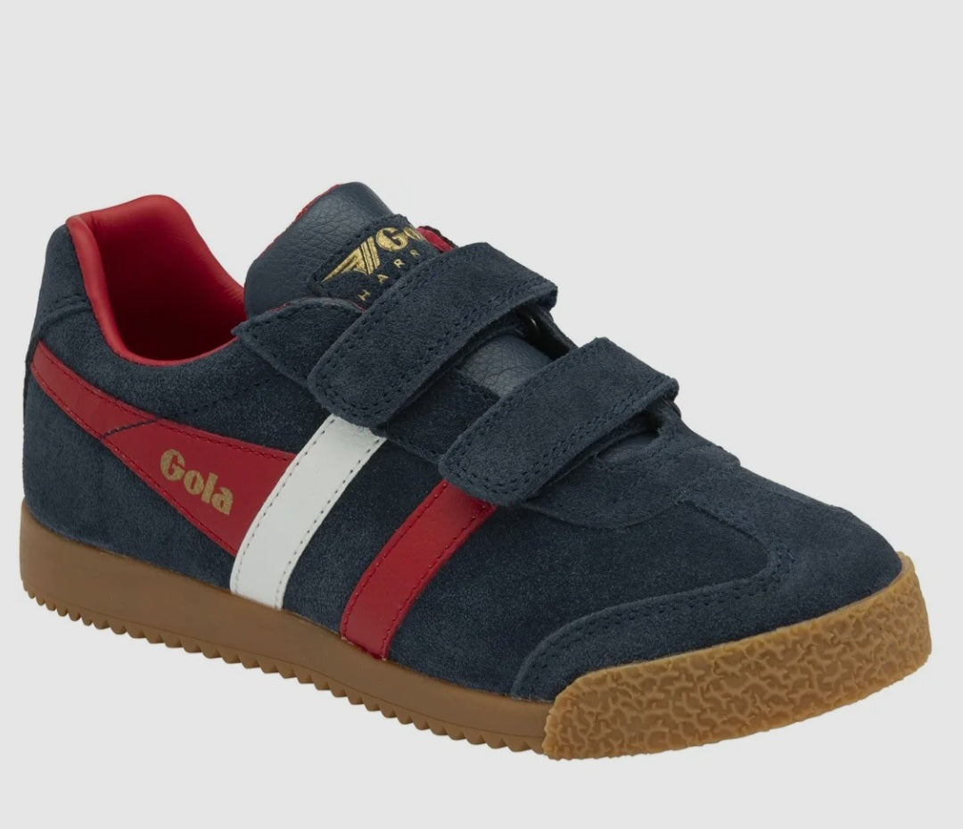 Gola Harrier Navy Deep Red White Suede Kids Trainers