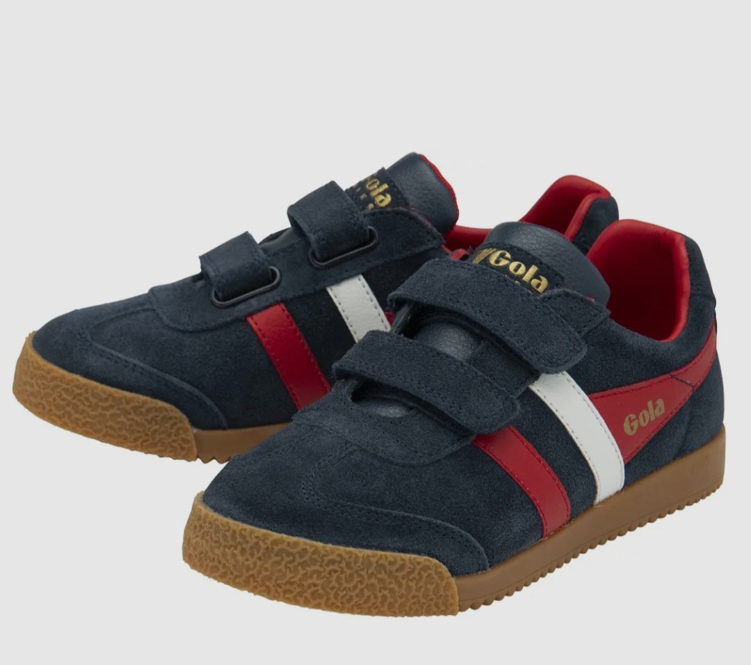 Gola Harrier Navy Deep Red White Suede Kids Trainers