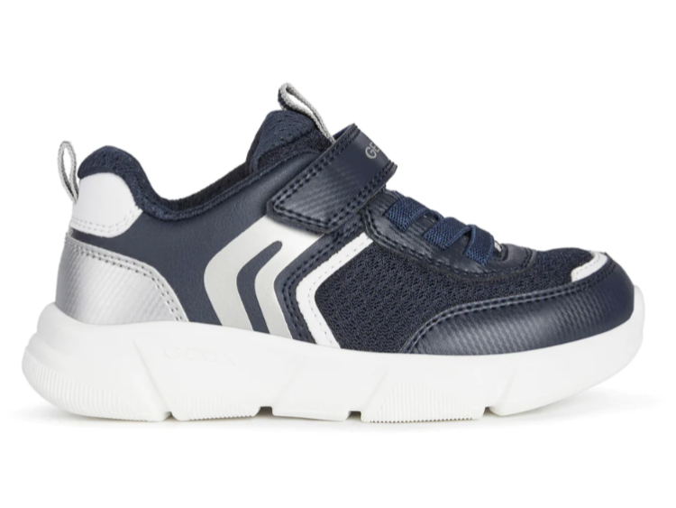 Geox J Aril Navy Silver Trainers