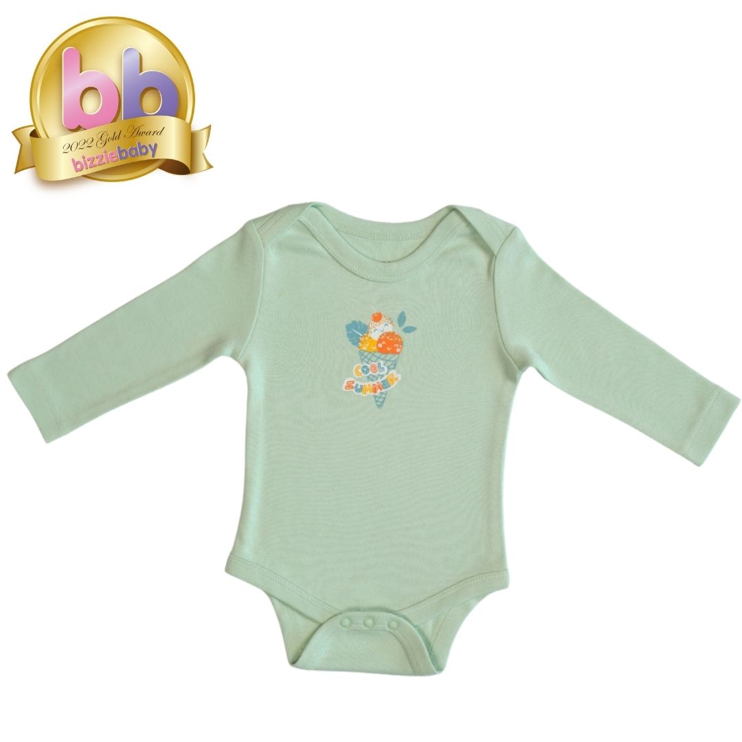 Organic Bamboo Long Sleeve Baby Bodysuit – Ice Cream (Mint) | Bebekish