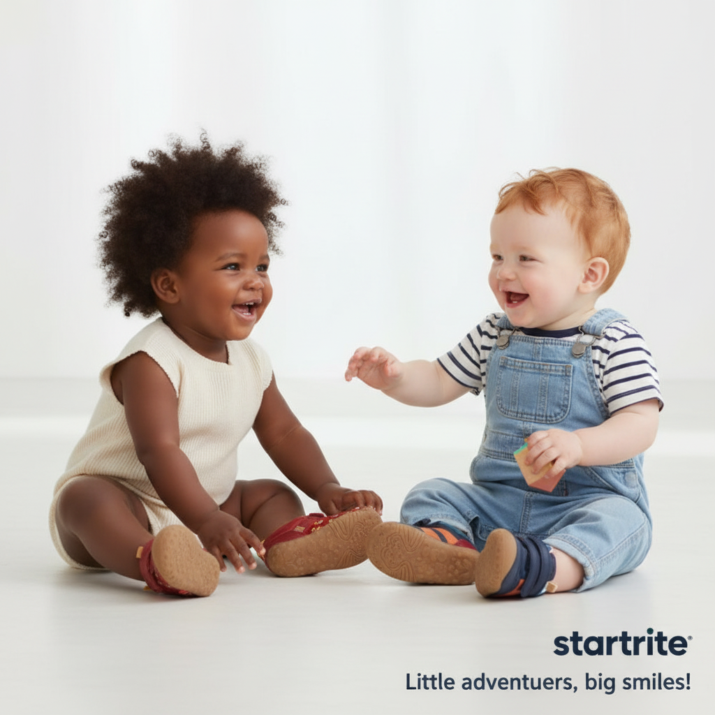 Banner with black girl and white boy wearing Startrite shoes