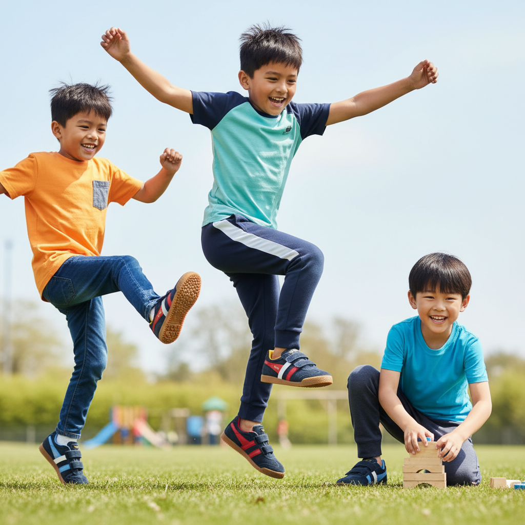 Banner with children wearing Gola Harrier trainers