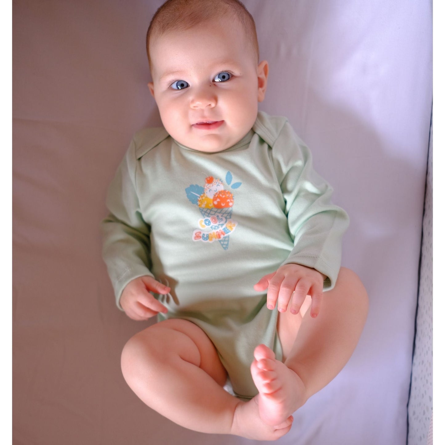 Organic Bamboo Long Sleeve Baby Bodysuit – Ice Cream (Mint) | Bebekish