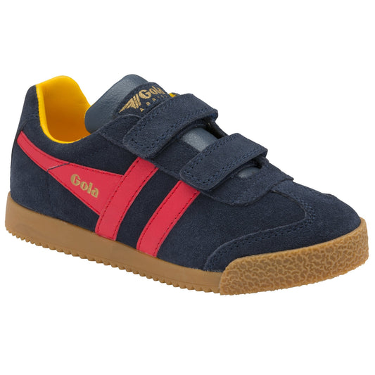 Gola Harrier Navy Sun Red Suede Kids Trainers