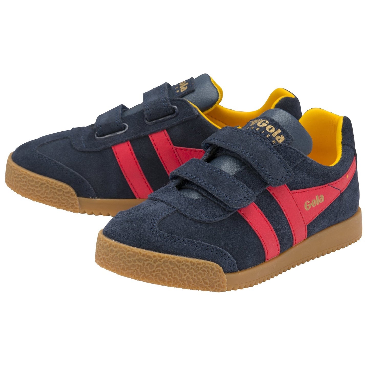 Gola Harrier Navy Sun Red Suede Kids Trainers