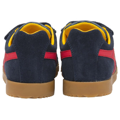 Gola Harrier Navy Sun Red Suede Kids Trainers