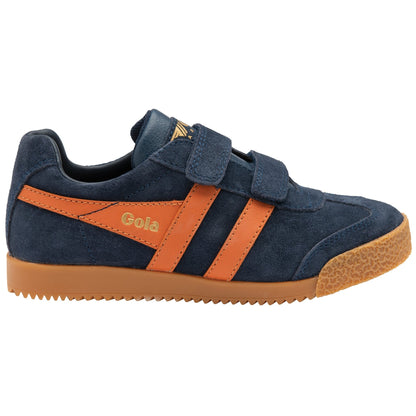 Gola Harrier Navy Moody Orange Suede Kids Trainers