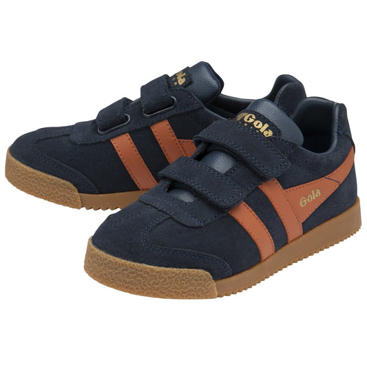 Gola Harrier Navy Moody Orange Suede Kids Trainers