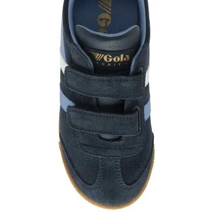 Gola Harrier Navy Vista Blue White Suede Kids Trainers