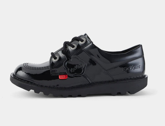 KICKERS Kick Lo Brogue Pat Leather Youth School Shoes
