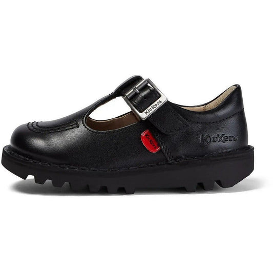 KICKERS Kick Black T Bar Velcro Leather Infant School Shoes