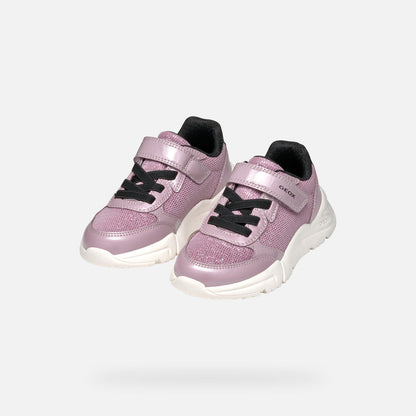 Geox J Loftus Dark Rose Black Girls Trainers Geox