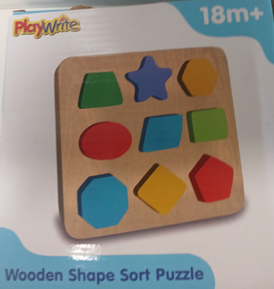Wooden Shape Sort Puzzle Colourful Asorted Shapes