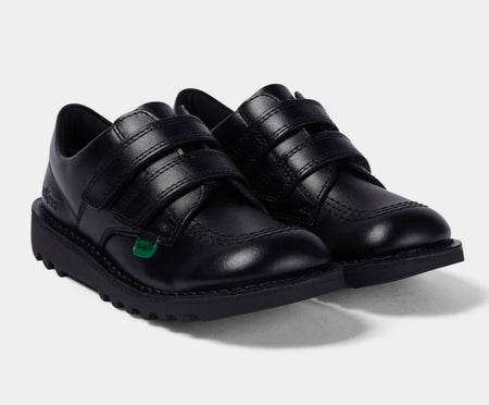 KICKERS Junior Unisex Kick Lo Twin Vel Leather Black School Shoes