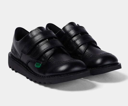 KICKERS Junior Unisex Kick Lo Twin Vel Leather Black School Shoes