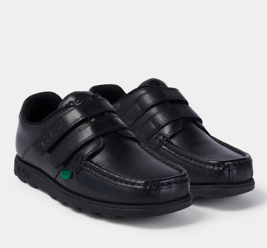 KICKERS Fragma Moc Twin Leather Strap Youth Black School Shoes