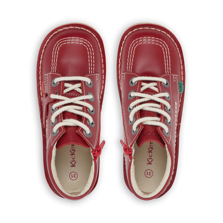 KICKERS Junior Unisex Kick Hi Zip Leather Red Boots