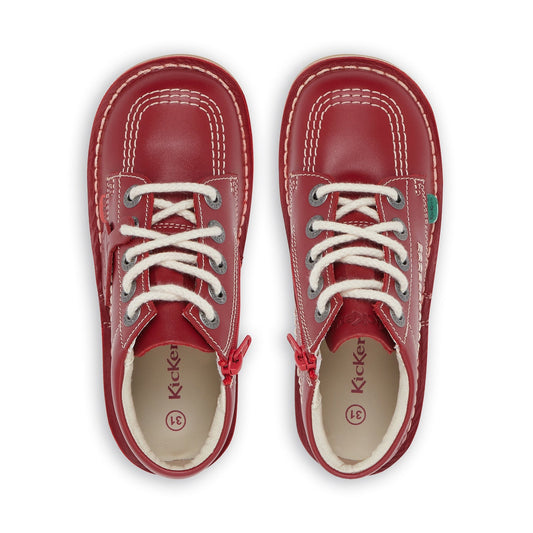 KICKERS Junior Unisex Kick Hi Zip Leather Red Boots