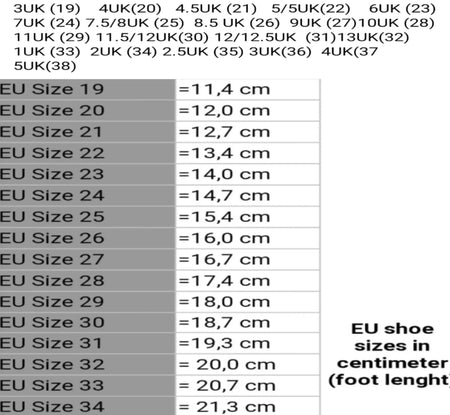 Measurements and Size Chart Footwear Guide - Emmanuelle Marshall Children's Shoes